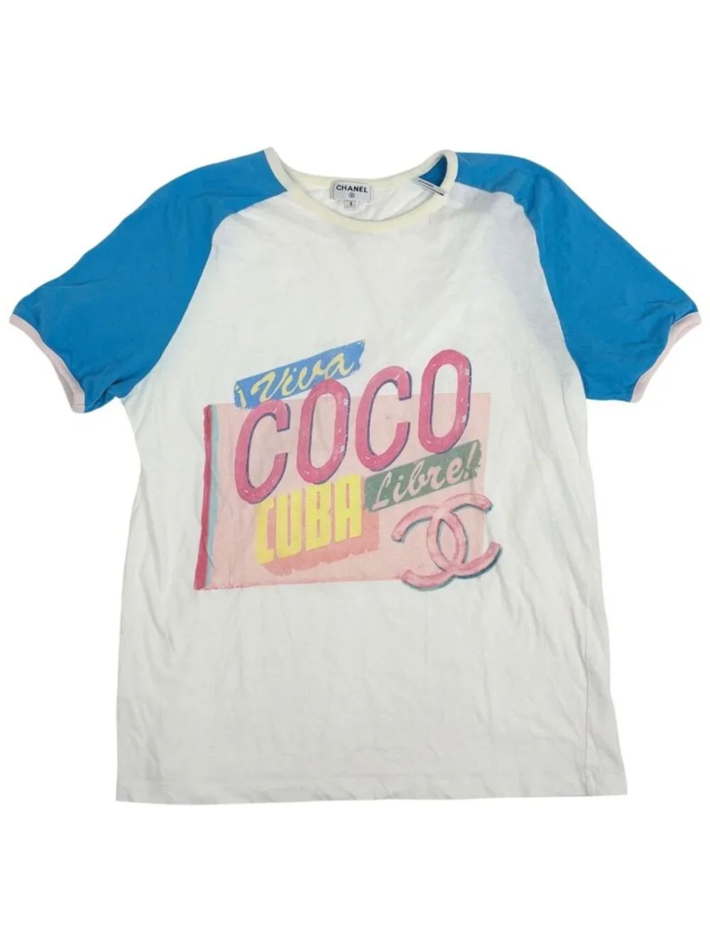 Chanel Logo Short Sleeve T-Shirt Top Cotton White Blue